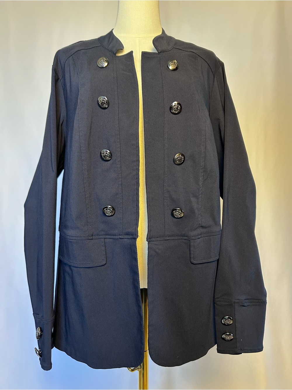 Roz & Ali Navy Blue Military Band Jacket Blazer Plus Size 2X Ornate Buttons